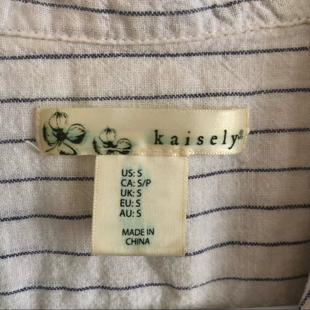 Cropped Pinstripe Button Up Wooden Beachy Blouse - Picture 6 of 6